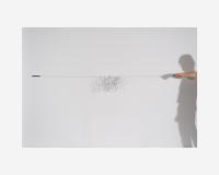 "Rature pour deux" - "A deletion for two", 2024 - graphite pencil and Indian ink on Tyvek paper, 2 needles - 45 x 247 x 2 cm