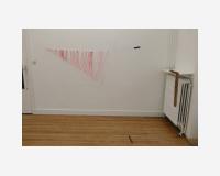 "Deux droites pour un chemin qui ne se veut pas le plus court (dessin à poignées)" - "Two straight lines for a path that is not meant to be the shortest (drawing with handles)", 2025 - cut-out drawing, colored marker, Indian ink on Tyvec paper, 3 pins - 165  x 230 x 2 cm