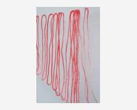 "Deux droites pour un chemin qui ne se veut pas le plus court (dessin à poignées)" - "Two straight lines for a path that is not meant to be the shortest (drawing with handles)", 2025 - cut-out drawing, colored marker, Indian ink  se veut pas le plus court (dessin à poignees)" - "Two straight lines for a path that is not meant to be the shortest (drawing with handles)", 2025 - cut-out drawing, colored marker, Indian ink on Tyvec paper, 3 pins - 165  x 230 x 2 cm