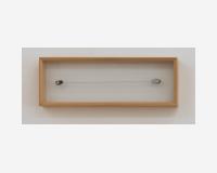 "Le dessin d’un lien pour tenir en elles deux empreintes à trou" - "The drawing of a link to hold two imprints with holes in them", 2025 - Indian ink and graphite pencil on paper, 2 pins, glassed box - 56  x 33,5 x 5 cm