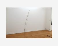 "Y pour tendre et U pour tenir" - "a Y for stretching and U for holding", 2025 - Strip of wood, cut-out drawings in colored pencil on Tyvek, 5 pins - 120 x 190 x 2 cm