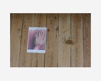 "Le poids de la transparence" - "The weight of transparency", 2025 scanned image – digital print, glass brick - 30 x 21 x 4 cm