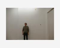 "Tendre et pendre (un dessin pour tenir quelque chose éventuellement)" - "Stretching and hanging (a drawing to hold something eventually)" 2025, cutout drawing pinned to the wall - Indian ink, graphite pencil on Tyvek, 18 pins - 180 x 150 cm